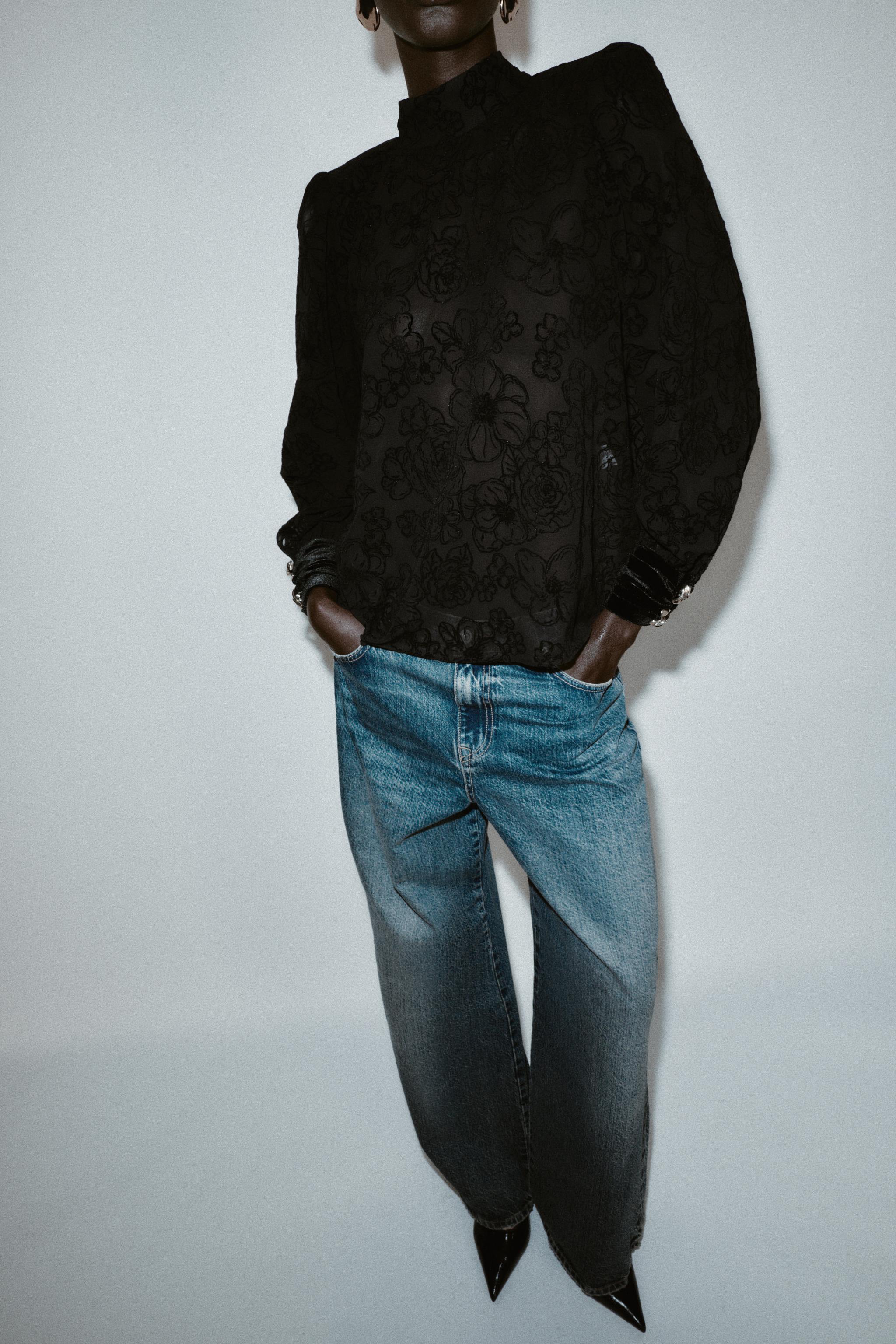 BLOUSE NŒUD SEMI-TRANSPARENTE VELOURS